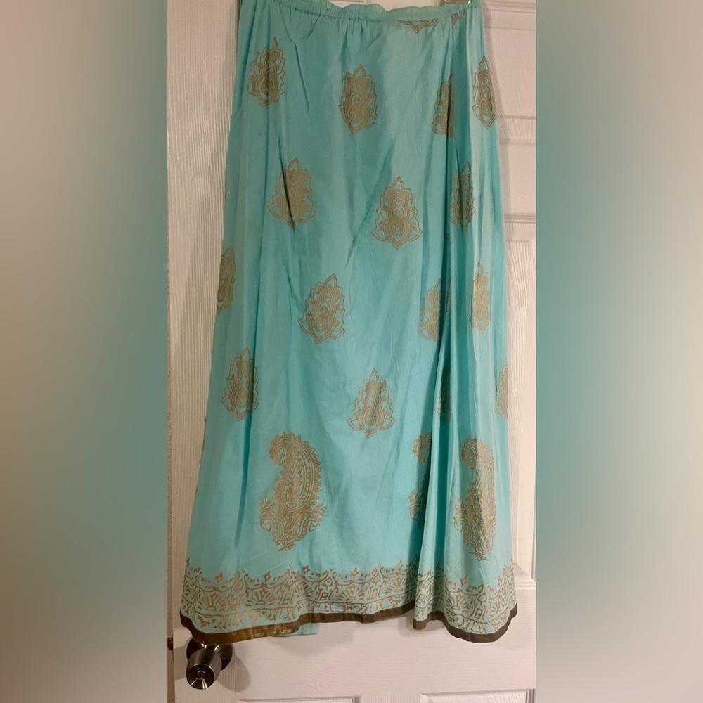 Soft Surroundings Turquoise and Gold Maxi Skirt